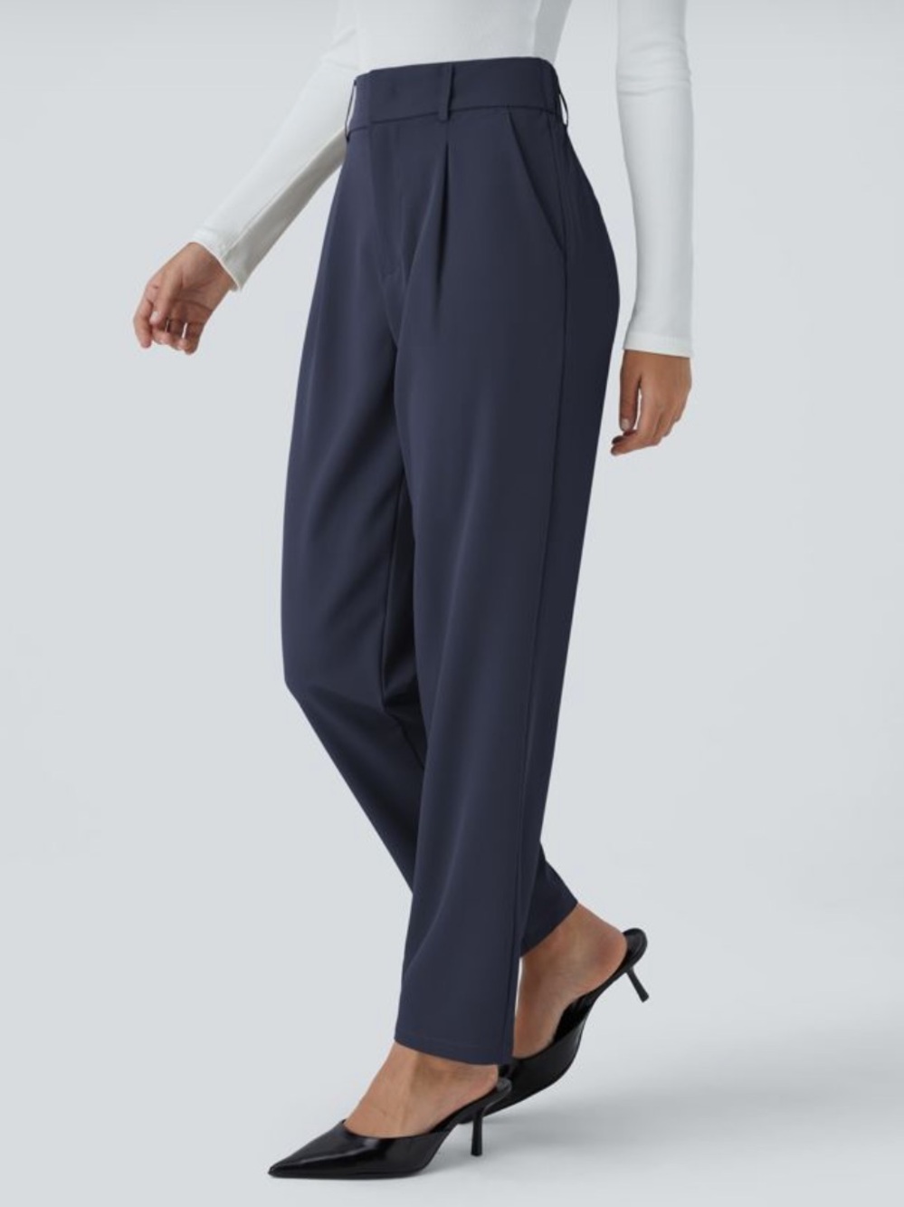 Halara Navy Flex High Waisted Pleated Work Straight-Leg Trousers. Large. NWT.